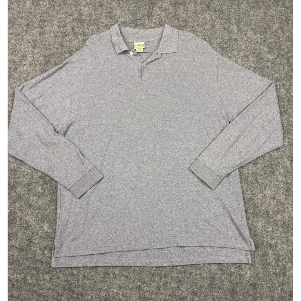 L.L. Bean Mens XL Long Sleeve Polo Shirt Blue Heathered 100% Cotton 0 KA81